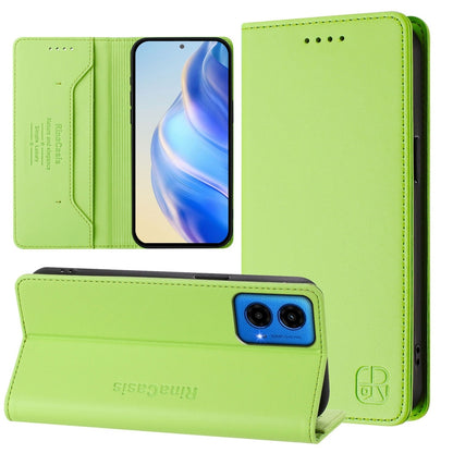 Motorola Moto G45 5G Dual-Folded Magnetic Suction RFID Blocking PU Leather Wallet Phone Case with Card Slots, Cash Pocket, Kickstand, Full Protective Flip Cover