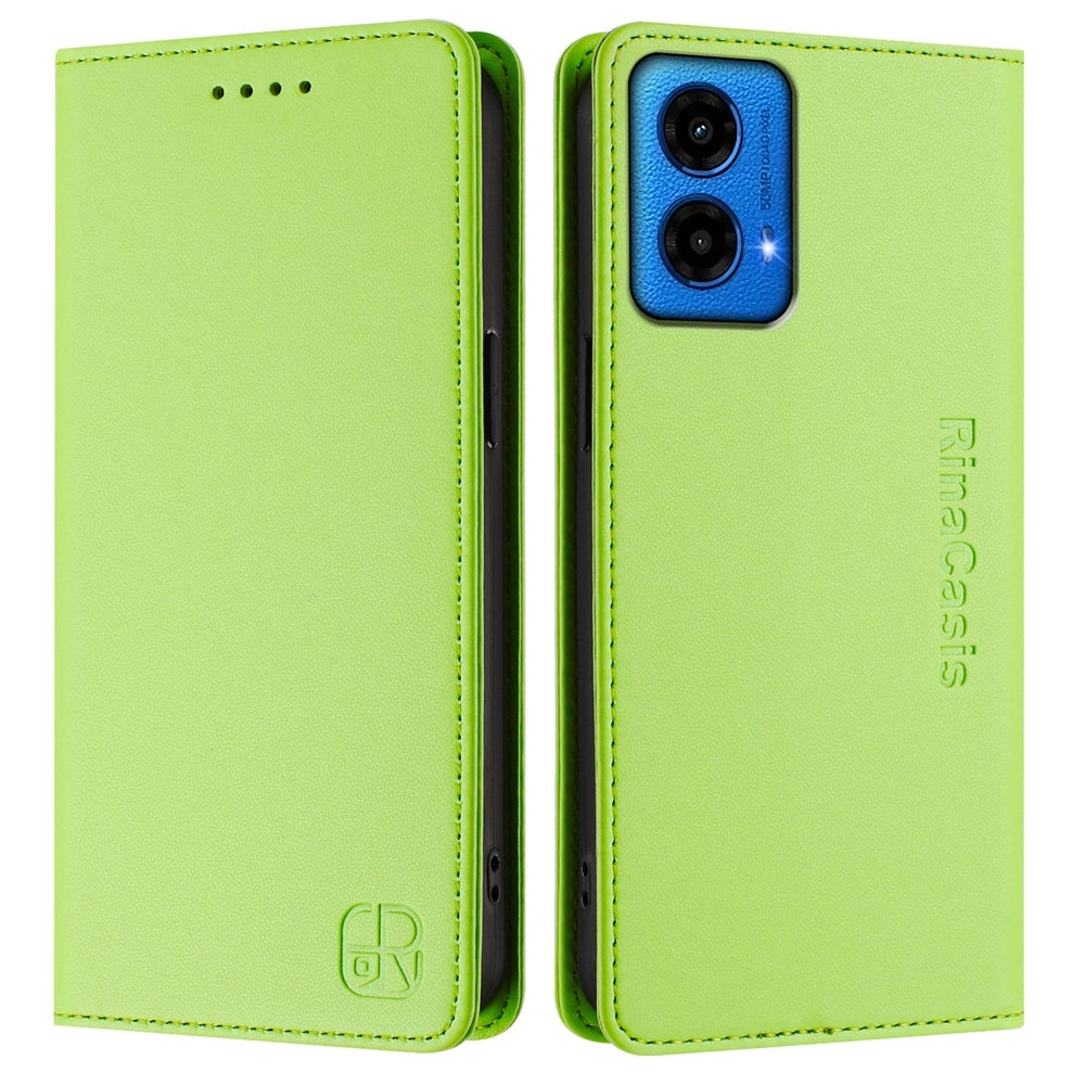 Motorola Moto G45 5G Dual-Folded Magnetic Suction RFID Blocking PU Leather Wallet Phone Case with Card Slots, Cash Pocket, Kickstand, Full Protective Flip Cover