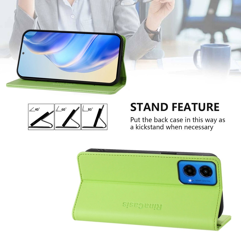 Motorola Moto G45 5G Dual-Folded Magnetic Suction RFID Blocking PU Leather Wallet Phone Case with Card Slots, Cash Pocket, Kickstand, Full Protective Flip Cover