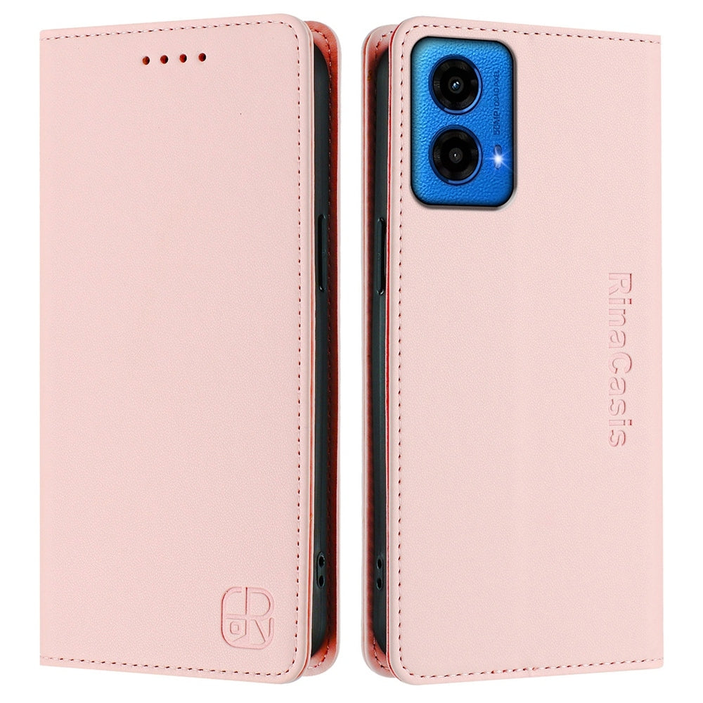 Motorola Moto G45 5G Dual-Folded Magnetic Suction RFID Blocking PU Leather Wallet Phone Case with Card Slots, Cash Pocket, Kickstand, Full Protective Flip Cover
