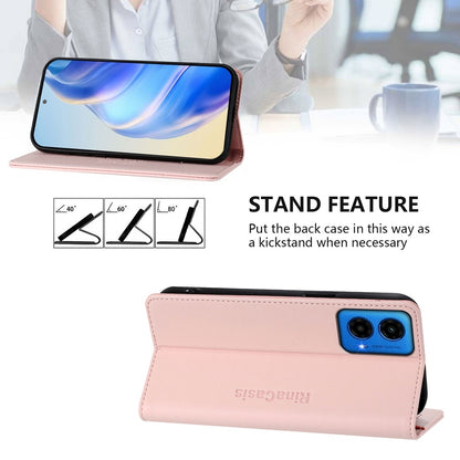 Motorola Moto G34 5G Dual-Folded Magnetic Suction RFID Blocking PU Leather Wallet Phone Case with Card Slots, Cash Pocket, Kickstand, Full Protective Flip Cover