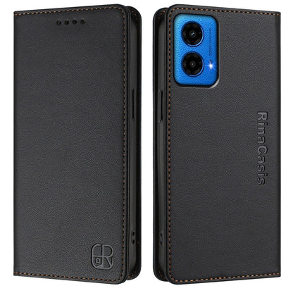 Motorola Moto G45 5G Dual-Folded Magnetic Suction RFID Blocking PU Leather Wallet Phone Case with Card Slots, Cash Pocket, Kickstand, Full Protective Flip Cover
