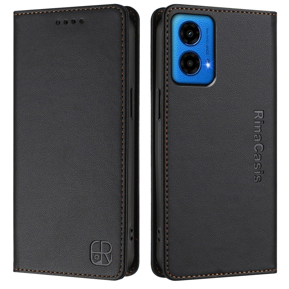 Motorola Moto G34 5G Dual-Folded Magnetic Suction RFID Blocking PU Leather Wallet Phone Case with Card Slots, Cash Pocket, Kickstand, Full Protective Flip Cover