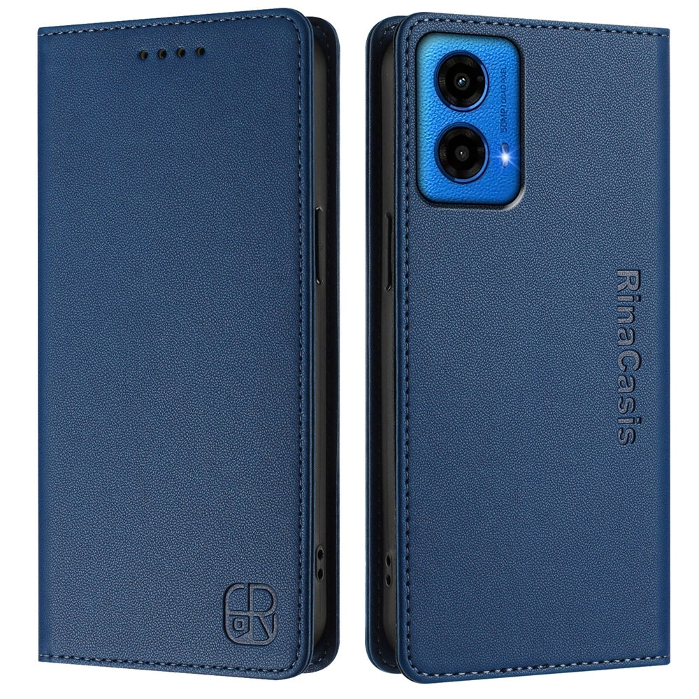 Motorola Moto G45 5G Dual-Folded Magnetic Suction RFID Blocking PU Leather Wallet Phone Case with Card Slots, Cash Pocket, Kickstand, Full Protective Flip Cover