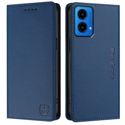 Motorola Moto G34 5G Dual-Folded Magnetic Suction RFID Blocking PU Leather Wallet Phone Case with Card Slots, Cash Pocket, Kickstand, Full Protective Flip Cover