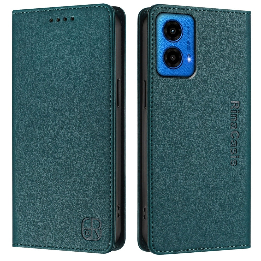 Motorola Moto G34 5G Dual-Folded Magnetic Suction RFID Blocking PU Leather Wallet Phone Case with Card Slots, Cash Pocket, Kickstand, Full Protective Flip Cover