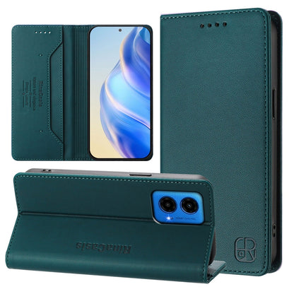 Motorola Moto G34 5G Dual-Folded Magnetic Suction RFID Blocking PU Leather Wallet Phone Case with Card Slots, Cash Pocket, Kickstand, Full Protective Flip Cover
