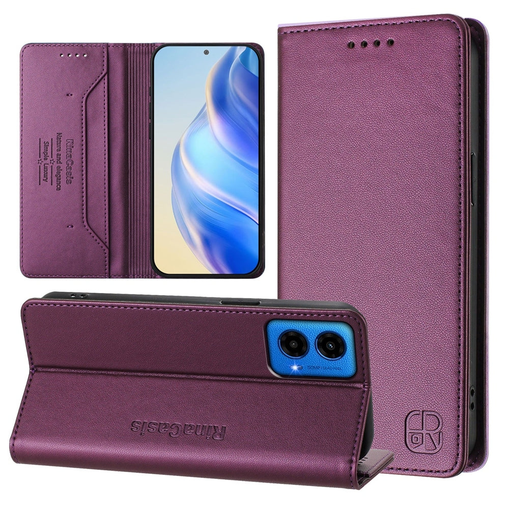 Motorola Moto G45 5G Dual-Folded Magnetic Suction RFID Blocking PU Leather Wallet Phone Case with Card Slots, Cash Pocket, Kickstand, Full Protective Flip Cover
