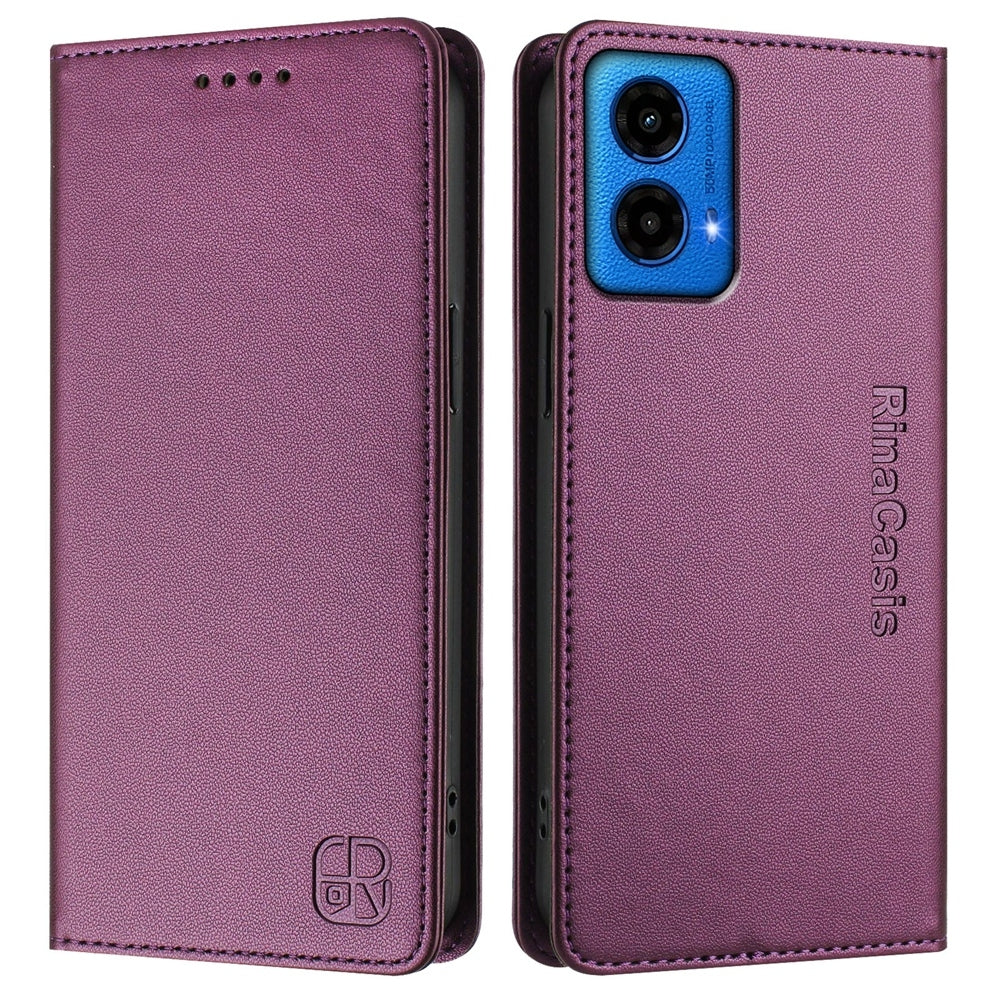 Motorola Moto G45 5G Dual-Folded Magnetic Suction RFID Blocking PU Leather Wallet Phone Case with Card Slots, Cash Pocket, Kickstand, Full Protective Flip Cover