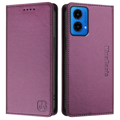 Motorola Moto G34 5G Dual-Folded Magnetic Suction RFID Blocking PU Leather Wallet Phone Case with Card Slots, Cash Pocket, Kickstand, Full Protective Flip Cover