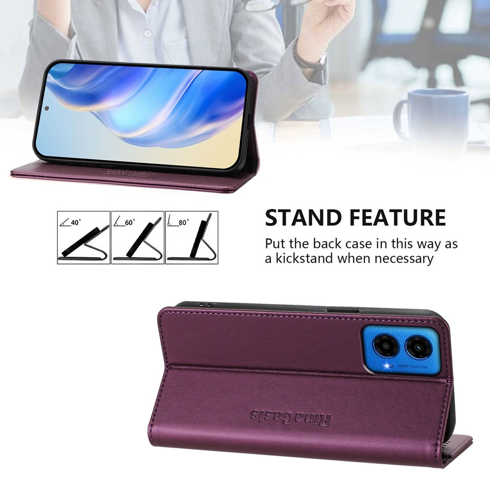 Motorola Moto G45 5G Dual-Folded Magnetic Suction RFID Blocking PU Leather Wallet Phone Case with Card Slots, Cash Pocket, Kickstand, Full Protective Flip Cover