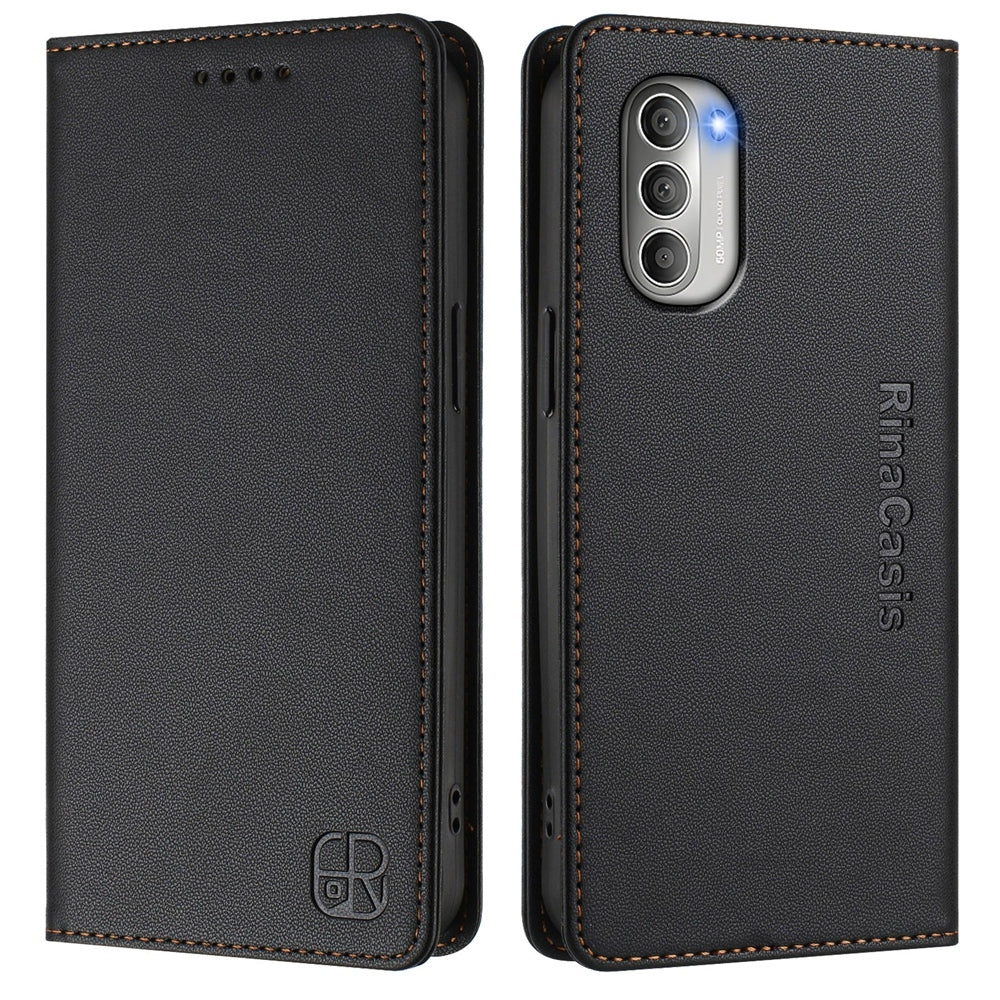 Motorola Moto G51 5G Dual-Folded Magnetic Suction RFID Blocking PU Leather Wallet Phone Case with Card Slots, Cash Pocket, Kickstand, Full Protective Flip Cover