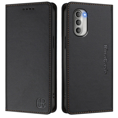 Motorola Moto G51 5G Dual-Folded Magnetic Suction RFID Blocking PU Leather Wallet Phone Case with Card Slots, Cash Pocket, Kickstand, Full Protective Flip Cover