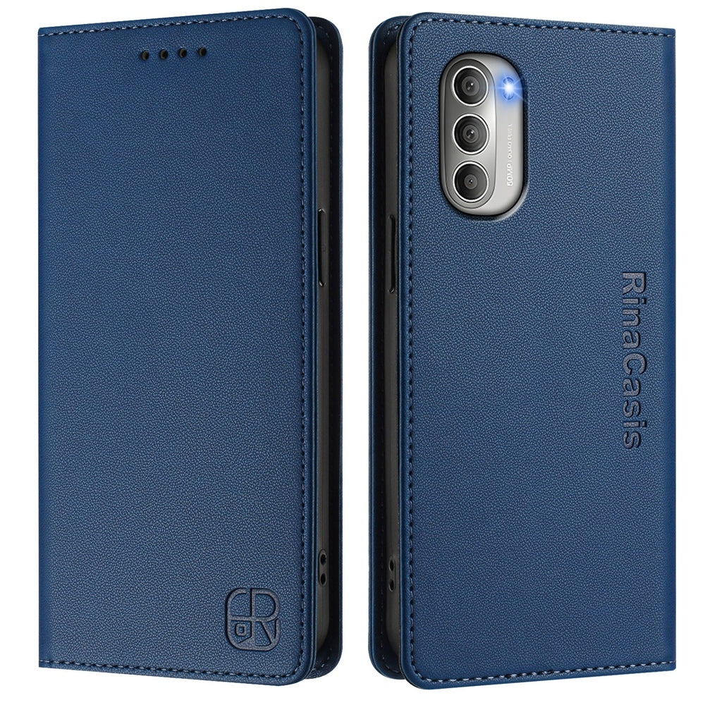 Motorola Moto G51 5G Dual-Folded Magnetic Suction RFID Blocking PU Leather Wallet Phone Case with Card Slots, Cash Pocket, Kickstand, Full Protective Flip Cover