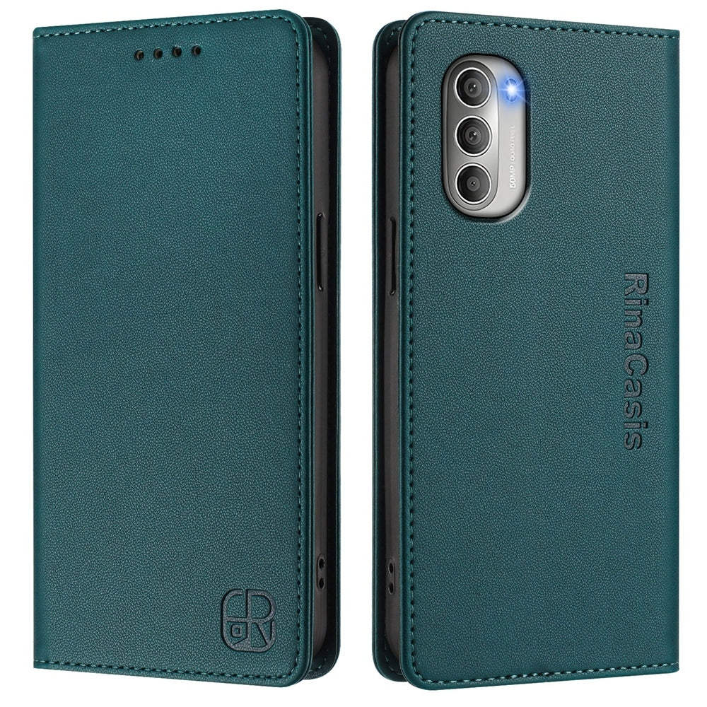 Motorola Moto G51 5G Dual-Folded Magnetic Suction RFID Blocking PU Leather Wallet Phone Case with Card Slots, Cash Pocket, Kickstand, Full Protective Flip Cover