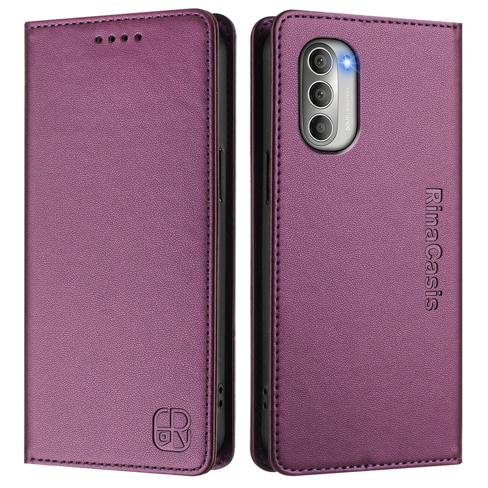 Motorola Moto G51 5G Dual-Folded Magnetic Suction RFID Blocking PU Leather Wallet Phone Case with Card Slots, Cash Pocket, Kickstand, Full Protective Flip Cover