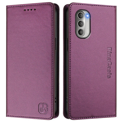 Motorola Moto G51 5G Dual-Folded Magnetic Suction RFID Blocking PU Leather Wallet Phone Case with Card Slots, Cash Pocket, Kickstand, Full Protective Flip Cover