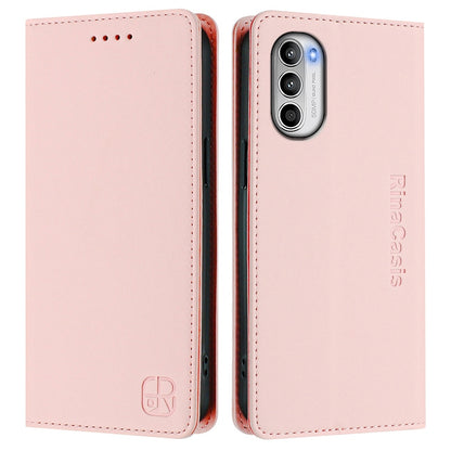 Motorola Moto G52 4G Dual-Folded Magnetic Suction RFID Blocking PU Leather Wallet Phone Case with Card Slots, Cash Pocket, Kickstand, Full Protective Flip Cover