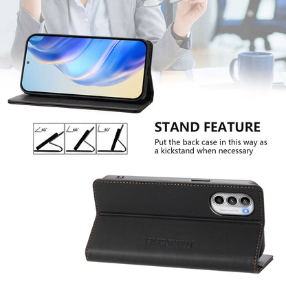 Motorola Moto G71s 5G Dual-Folded Magnetic Suction RFID Blocking PU Leather Wallet Phone Case with Card Slots, Cash Pocket, Kickstand, Full Protective Flip Cover