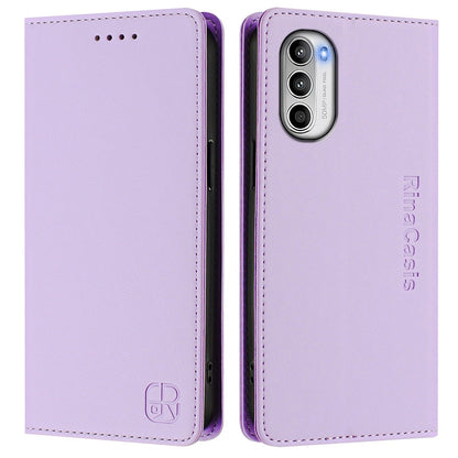 Motorola Moto G82 5G Dual-Folded Magnetic Suction RFID Blocking PU Leather Wallet Phone Case with Card Slots, Cash Pocket, Kickstand, Full Protective Flip Cover