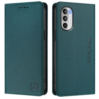 Motorola Moto G82 5G Dual-Folded Magnetic Suction RFID Blocking PU Leather Wallet Phone Case with Card Slots, Cash Pocket, Kickstand, Full Protective Flip Cover