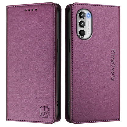 Motorola Moto G82 5G Dual-Folded Magnetic Suction RFID Blocking PU Leather Wallet Phone Case with Card Slots, Cash Pocket, Kickstand, Full Protective Flip Cover