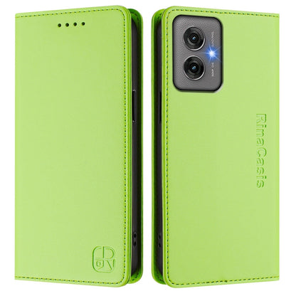 Motorola Moto G55 Dual-Folded Magnetic Suction RFID Blocking PU Leather Wallet Phone Case with Card Slots, Cash Pocket, Kickstand, Full Protective Flip Cover