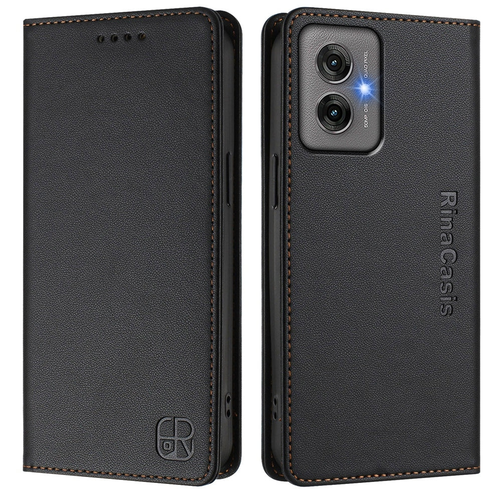 Motorola Moto G55 Dual-Folded Magnetic Suction RFID Blocking PU Leather Wallet Phone Case with Card Slots, Cash Pocket, Kickstand, Full Protective Flip Cover