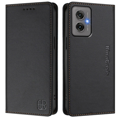 Motorola Moto G55 Dual-Folded Magnetic Suction RFID Blocking PU Leather Wallet Phone Case with Card Slots, Cash Pocket, Kickstand, Full Protective Flip Cover