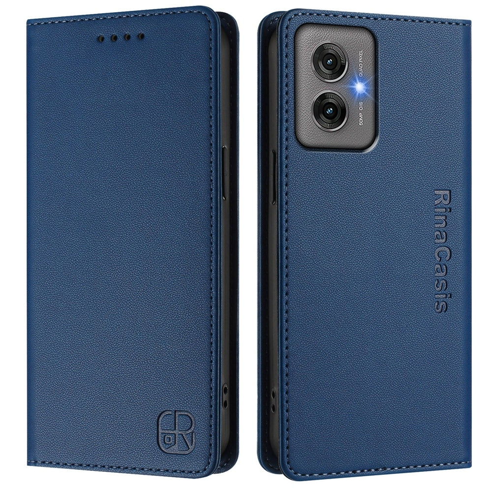 Motorola Moto G55 Dual-Folded Magnetic Suction RFID Blocking PU Leather Wallet Phone Case with Card Slots, Cash Pocket, Kickstand, Full Protective Flip Cover