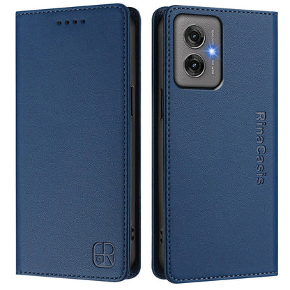 Motorola Moto G55 Dual-Folded Magnetic Suction RFID Blocking PU Leather Wallet Phone Case with Card Slots, Cash Pocket, Kickstand, Full Protective Flip Cover