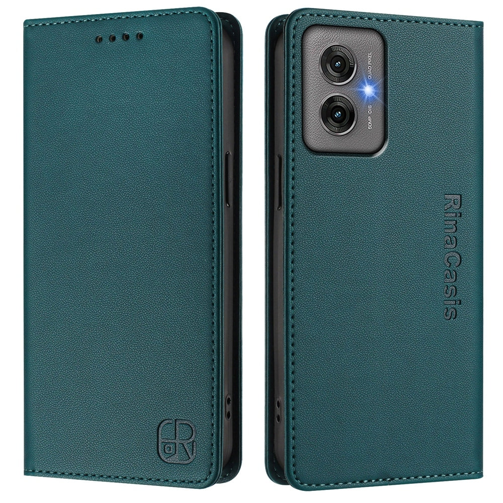Motorola Moto G55 Dual-Folded Magnetic Suction RFID Blocking PU Leather Wallet Phone Case with Card Slots, Cash Pocket, Kickstand, Full Protective Flip Cover