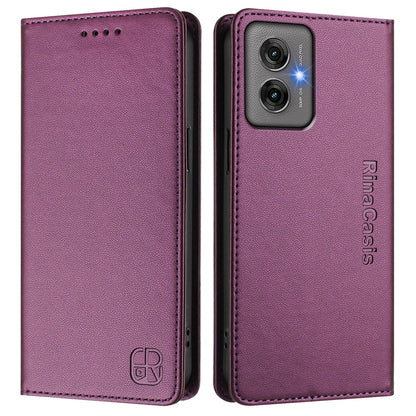 Motorola Moto G55 Dual-Folded Magnetic Suction RFID Blocking PU Leather Wallet Phone Case with Card Slots, Cash Pocket, Kickstand, Full Protective Flip Cover