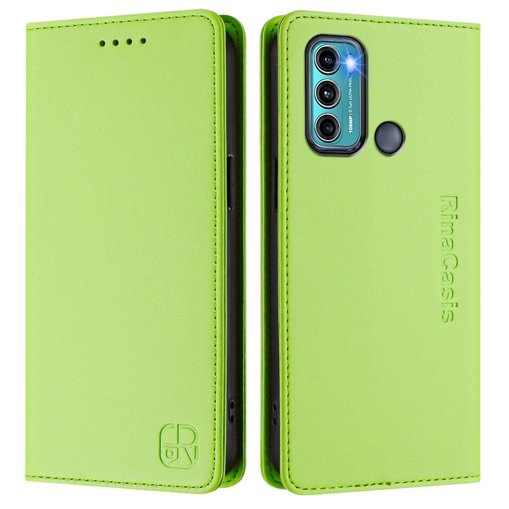 Motorola Moto G40 Fusion Dual-Folded Magnetic Suction RFID Blocking PU Leather Wallet Phone Case with Card Slots, Cash Pocket, Kickstand, Full Protective Flip Cover