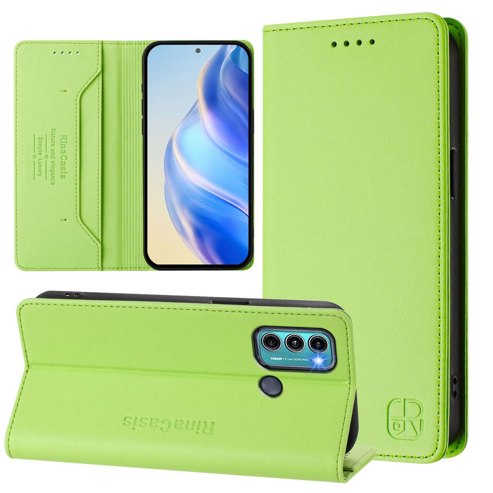 Motorola Moto G40 Fusion Dual-Folded Magnetic Suction RFID Blocking PU Leather Wallet Phone Case with Card Slots, Cash Pocket, Kickstand, Full Protective Flip Cover