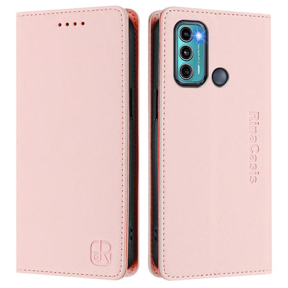Motorola Moto G60 Dual-Folded Magnetic Suction RFID Blocking PU Leather Wallet Phone Case with Card Slots, Cash Pocket, Kickstand, Full Protective Flip Cover