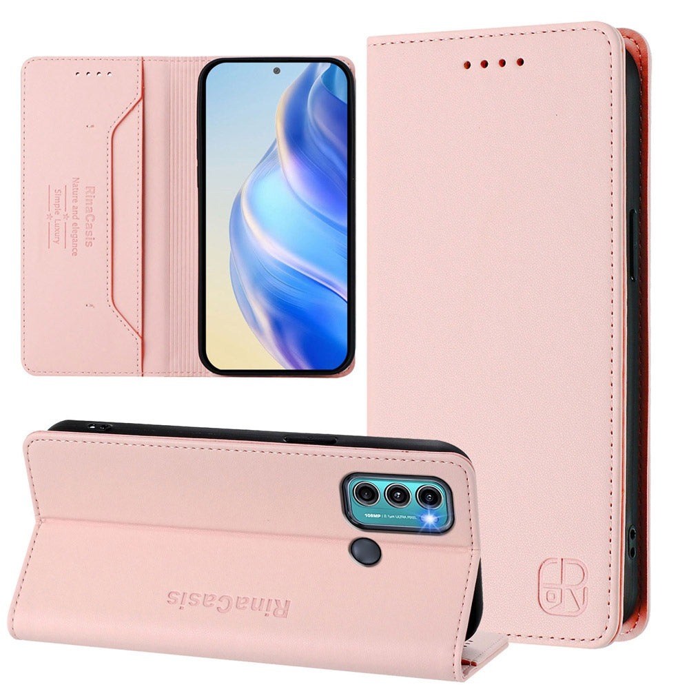 Motorola Moto G40 Fusion Dual-Folded Magnetic Suction RFID Blocking PU Leather Wallet Phone Case with Card Slots, Cash Pocket, Kickstand, Full Protective Flip Cover