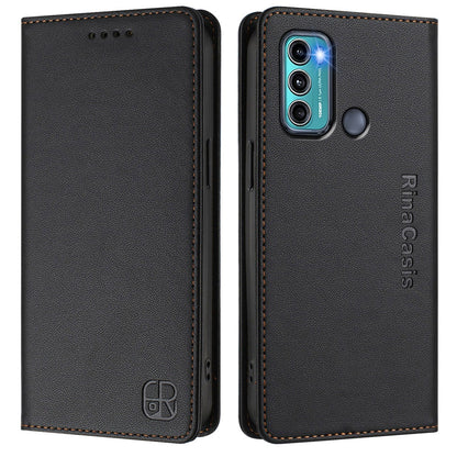 Motorola Moto G60 Dual-Folded Magnetic Suction RFID Blocking PU Leather Wallet Phone Case with Card Slots, Cash Pocket, Kickstand, Full Protective Flip Cover