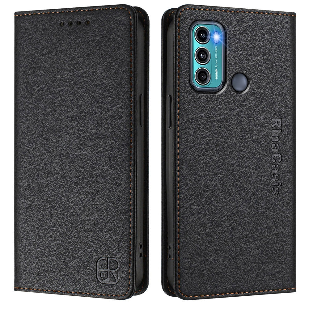 Motorola Moto G40 Fusion Dual-Folded Magnetic Suction RFID Blocking PU Leather Wallet Phone Case with Card Slots, Cash Pocket, Kickstand, Full Protective Flip Cover