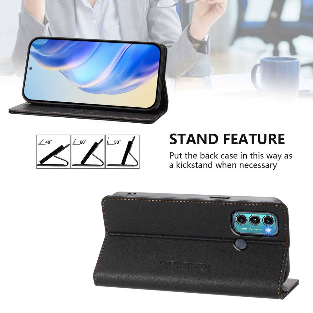 Motorola Moto G40 Fusion Dual-Folded Magnetic Suction RFID Blocking PU Leather Wallet Phone Case with Card Slots, Cash Pocket, Kickstand, Full Protective Flip Cover