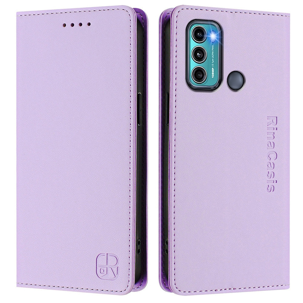 Motorola Moto G60 Dual-Folded Magnetic Suction RFID Blocking PU Leather Wallet Phone Case with Card Slots, Cash Pocket, Kickstand, Full Protective Flip Cover