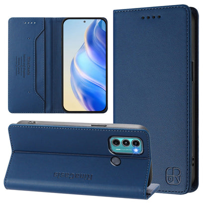 Motorola Moto G60 Dual-Folded Magnetic Suction RFID Blocking PU Leather Wallet Phone Case with Card Slots, Cash Pocket, Kickstand, Full Protective Flip Cover