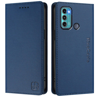 Motorola Moto G40 Fusion Dual-Folded Magnetic Suction RFID Blocking PU Leather Wallet Phone Case with Card Slots, Cash Pocket, Kickstand, Full Protective Flip Cover