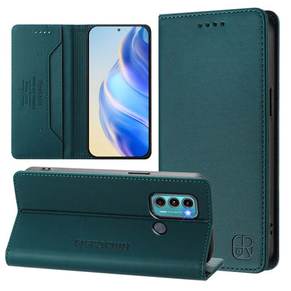 Motorola Moto G40 Fusion Dual-Folded Magnetic Suction RFID Blocking PU Leather Wallet Phone Case with Card Slots, Cash Pocket, Kickstand, Full Protective Flip Cover