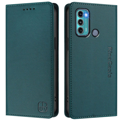 Motorola Moto G60 Dual-Folded Magnetic Suction RFID Blocking PU Leather Wallet Phone Case with Card Slots, Cash Pocket, Kickstand, Full Protective Flip Cover