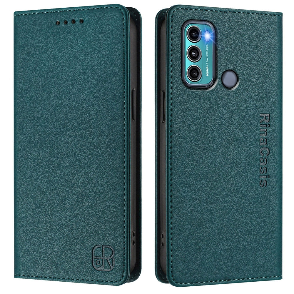 Motorola Moto G40 Fusion Dual-Folded Magnetic Suction RFID Blocking PU Leather Wallet Phone Case with Card Slots, Cash Pocket, Kickstand, Full Protective Flip Cover