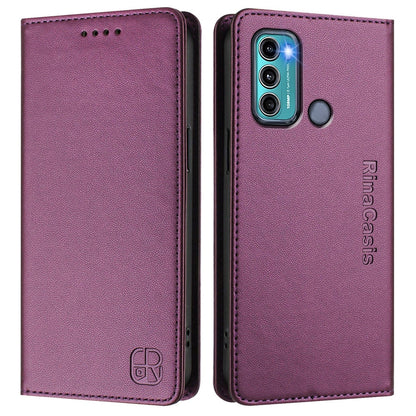 Motorola Moto G40 Fusion Dual-Folded Magnetic Suction RFID Blocking PU Leather Wallet Phone Case with Card Slots, Cash Pocket, Kickstand, Full Protective Flip Cover