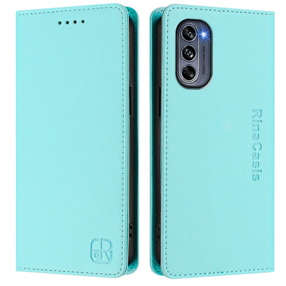 Motorola Moto G62 5G Dual-Folded Magnetic Suction RFID Blocking PU Leather Wallet Phone Case with Card Slots, Cash Pocket, Kickstand, Full Protective Flip Cover