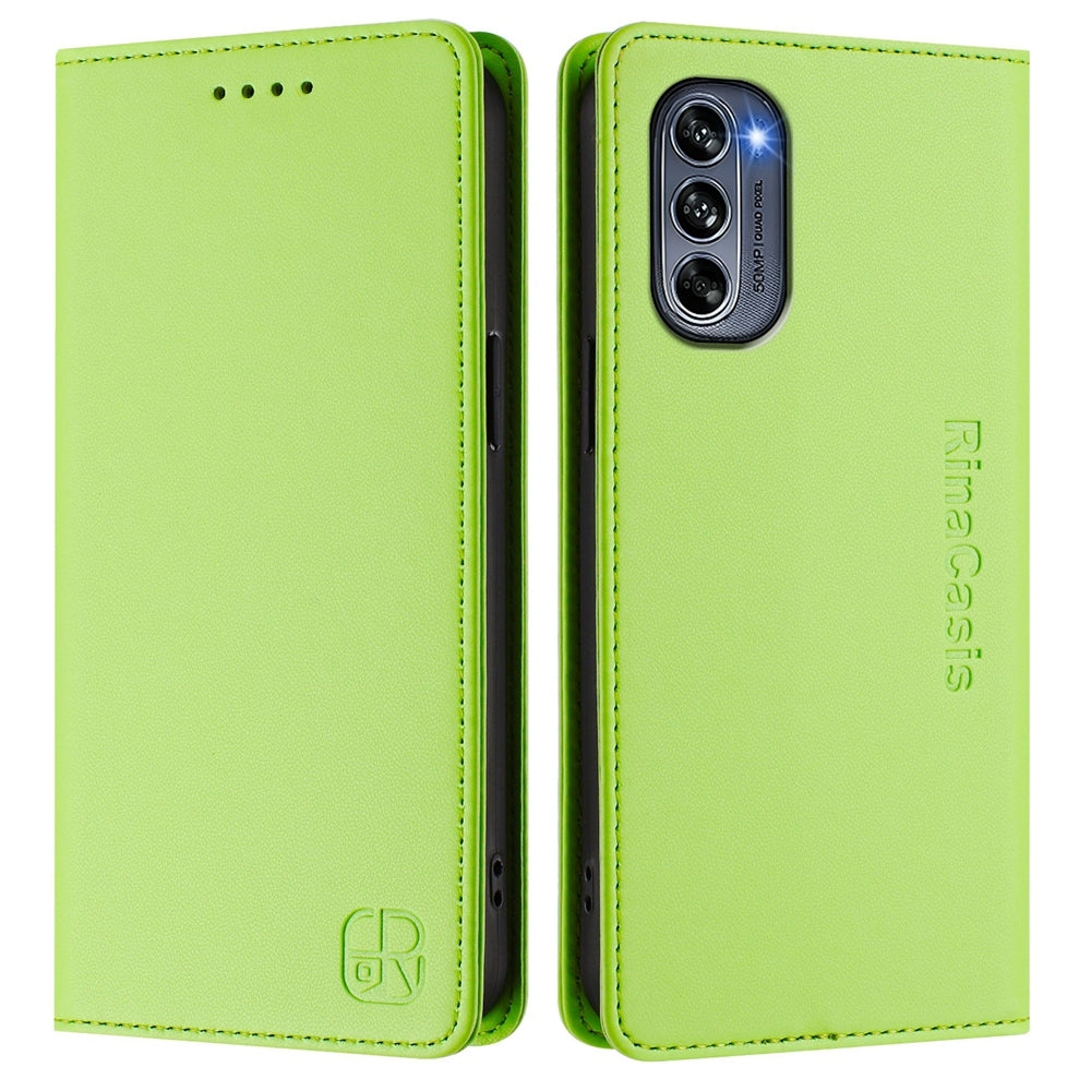 Motorola Moto G62 5G Dual-Folded Magnetic Suction RFID Blocking PU Leather Wallet Phone Case with Card Slots, Cash Pocket, Kickstand, Full Protective Flip Cover