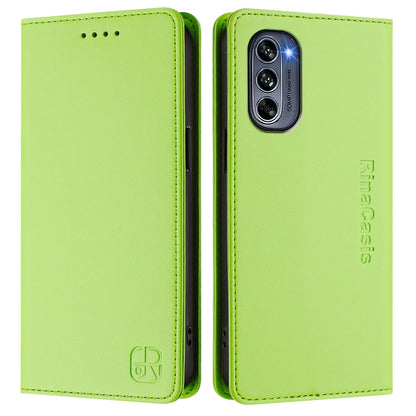 Motorola Moto G62 5G Dual-Folded Magnetic Suction RFID Blocking PU Leather Wallet Phone Case with Card Slots, Cash Pocket, Kickstand, Full Protective Flip Cover